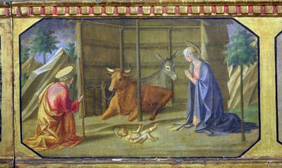 La Nativité, détail de la prédelle du panneau de la Madone et l